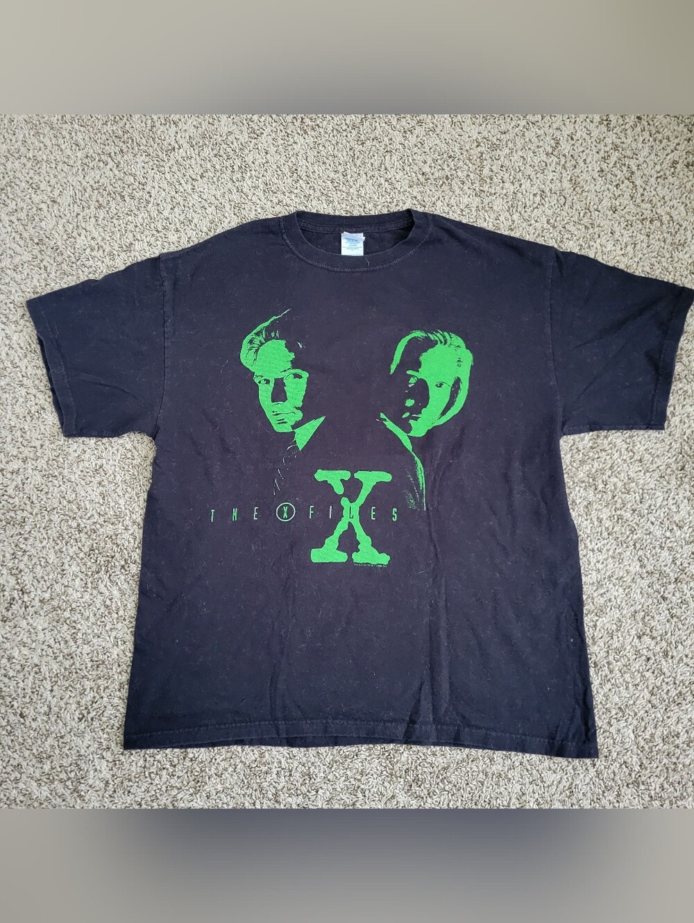 M&O Knits X-files T-shirt Shirt Top Black Green Aliens Mulder Scully 2008 Large